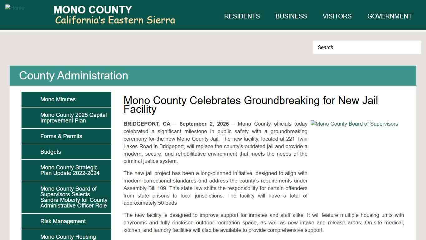 Mono County Celebrates Groundbreaking for New Jail Facility Mono County California